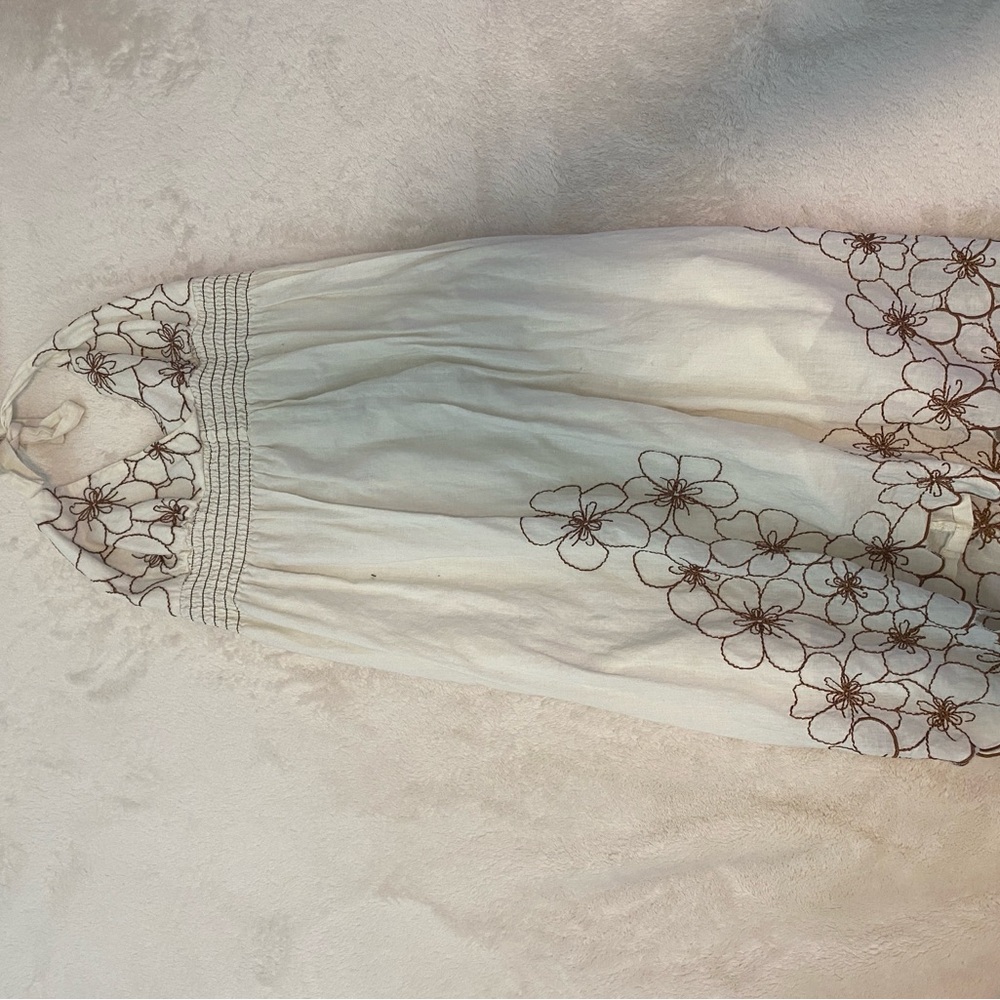 Forever Cream Dress with Brown Floral Design